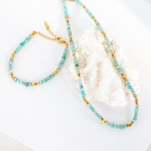 BUNDLE Gorgeous Amazonite Necklace + Bracelet Set Waterproof Non Tarnish Jewelry